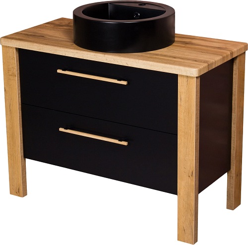 Stojąca szafka łazienkowa 100 cm czarny mat z czarną umywalką Cortez Gante