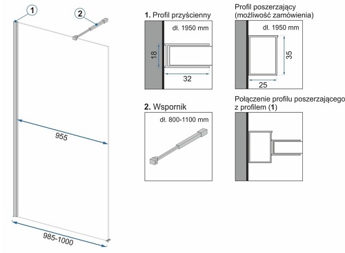 Czarna ścianka prysznicowa walk-in 100 cm Aero Black Mat Rea