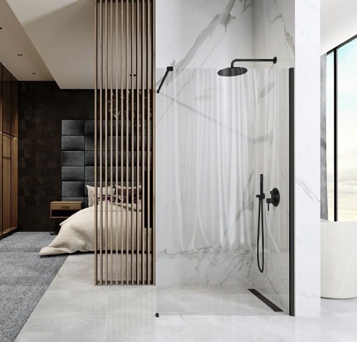 Czarna ścianka prysznicowa walk-in 120 cm Aero Black Mat Rea