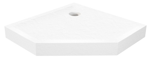 Biały brodzik prysznicowy pięciokątny 90x90 cm struktura kamienia Mild Stone New Trendy B-0519