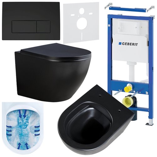 Zestaw podtynkowy stelaż GEBERIT DUOFIX + miska PEAK-MTB-RIM-02 + przycisk DELTA 50 czarny mat