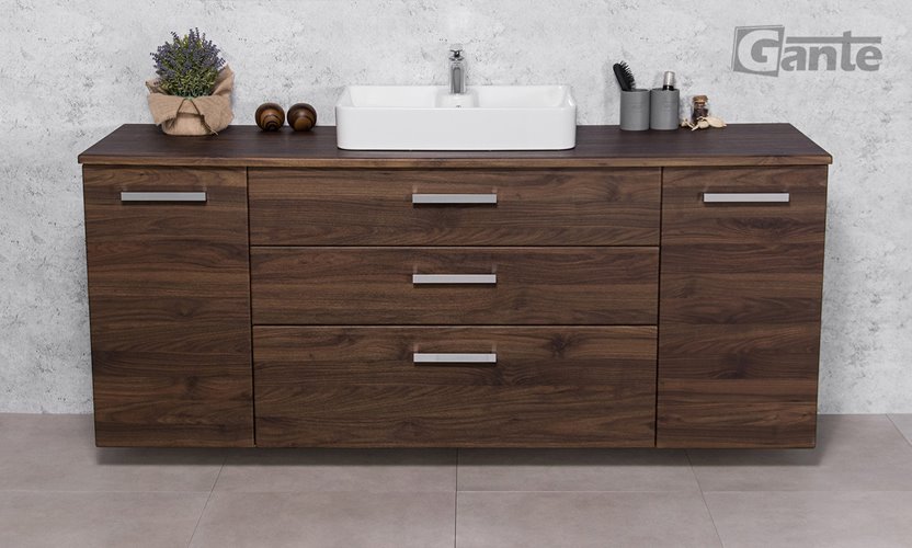 Szafka łazienkowa wisząca z umywalką nablatową 180 cm 50/3 Fokus kolor orzech