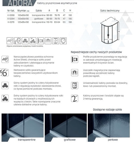 Kabina prysznicowa K-0268 Adora New Trendy