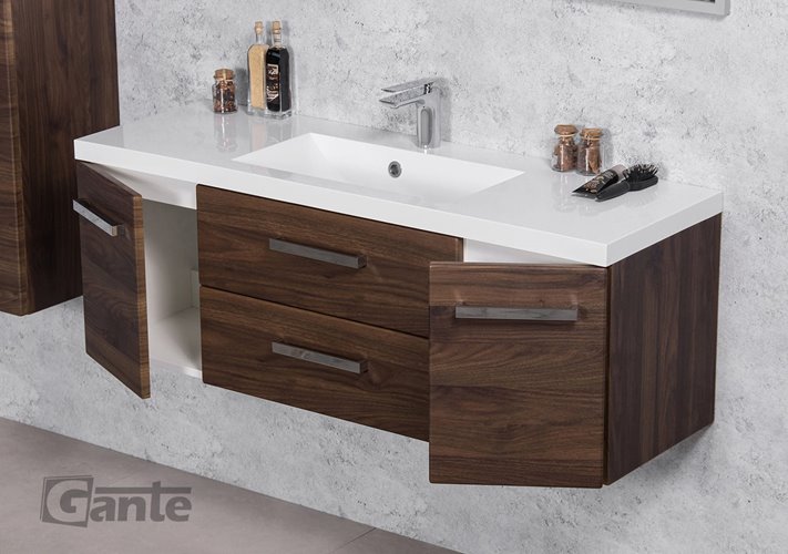 Szafka łazienkowa wisząca z umywalką 120 cm 39/2 Fokus kolor orzech