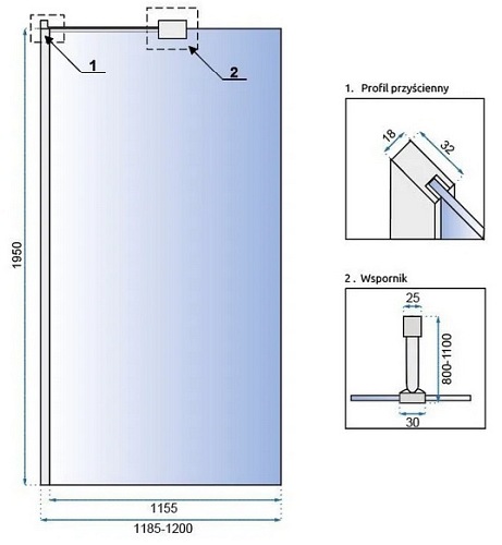 Ścianka prysznicowa z półką i wieszakiem 120 cm Aero Evo Rea