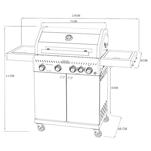 Grill gazowy ZEUS-C kolor czarny ruszt żeliwny moc 14,5 kW + pokrowiec + palnik boczny + LED zdjęcie 28
