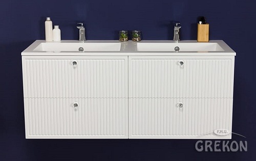 Szafka łazienkowa wisząca z podwójną umywalką biały mat 120 cm Argento Gante