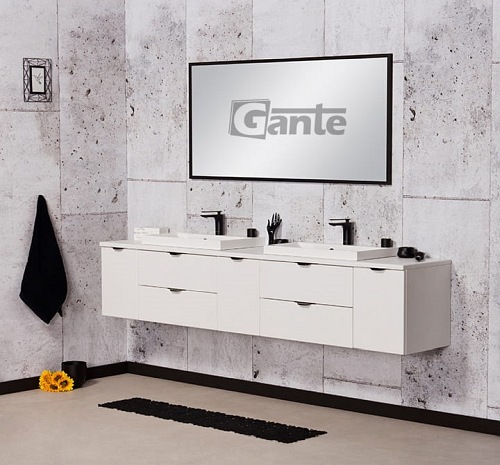 Biała matowa szafka łazienkowa z dwiema umywalkami 210 cm Liv Victa