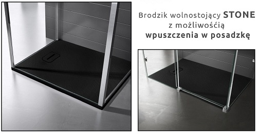 Brodzik prysznicowy kamienny, czarny 90x90 Stone Rea