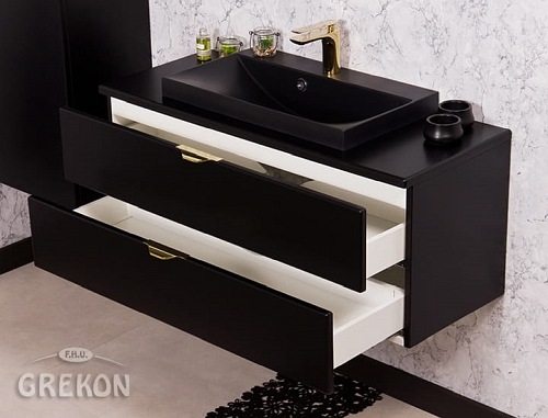 Czarna szafka łazienkowa z czarną umywalką 100 cm Liv Victa