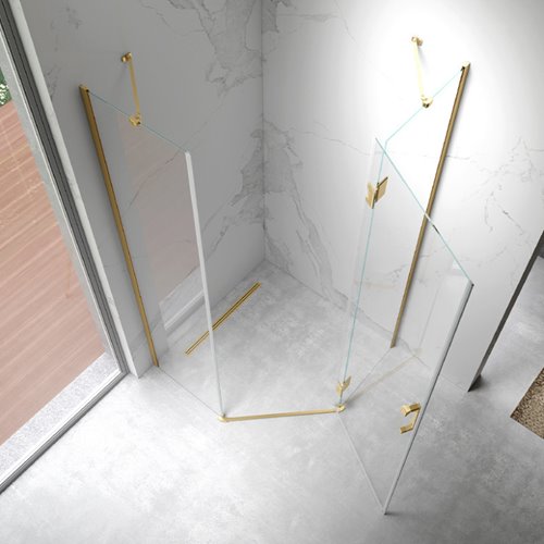 Złota kabina prysznicowa pięciokątna 100x100 drzwi uchylne KZ10C