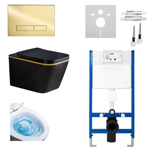 Zestaw podtynkowy kompletny stelaż + miska RAIN-BL-GL-RIM-03 + przycisk ST+H GOLD