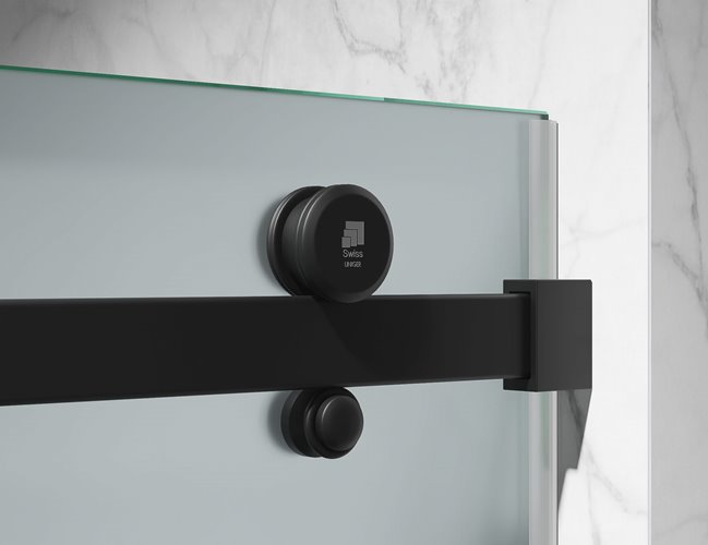 Kabina prysznicowa narożna 110x90 cm szkło 8mm mleczne profile czarny mat Swiss Liniger