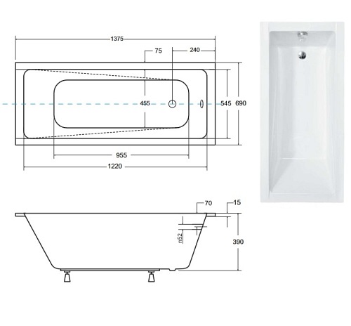 Wanna prostokątna do zabudowy 140 cm Modern Slim Besco