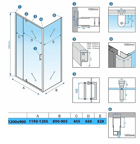 Prostokątna kabina prysznicowa 120x90 drzwi uchylne KZ07C