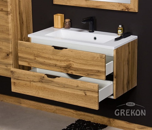 Szafka łazienkowa z umywalką wisząca dąb naturalny 80 cm Victa Gante