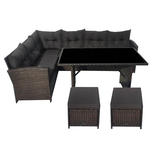 Zestaw mebli ogrodowych z technorattanu narożnik, stół, pufy Toledo Brąz