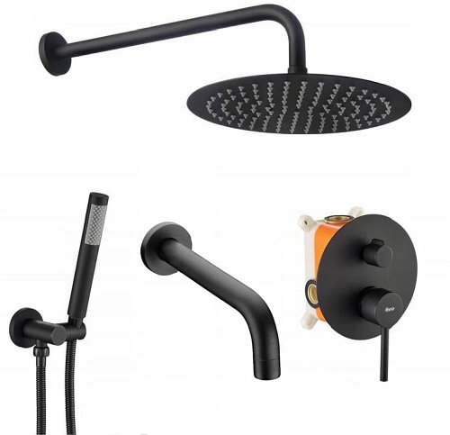 Czarny matowy zestaw wannowo prysznicowy Lungo Rea