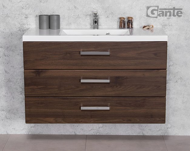 Szafka łazienkowa wisząca z umywalką 100 cm 39/3 Fokus kolor orzech