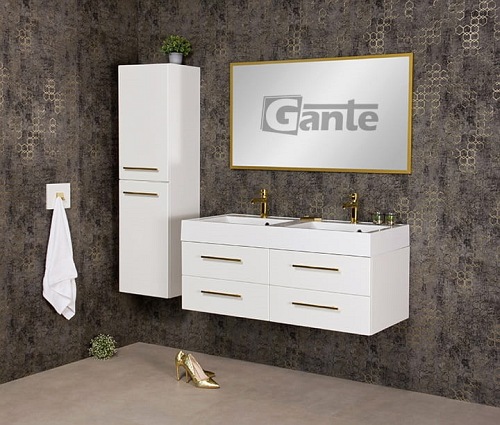 Szafka wisząca biały mat z umywalką dwie komory 120cm Belli Gold Gante