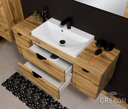 Szafka łazienkowa wisząca z umywalką nablatową dąb naturalny 120 cm Victa Gante