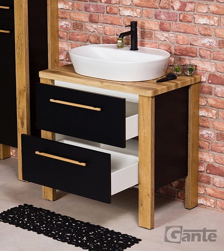 Stojąca szafka łazienkowa 80 cm czarny mat z umywalką Cortez Gante