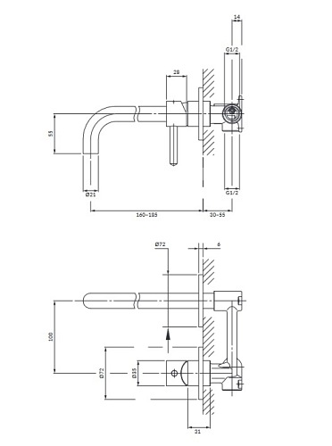 Bateria umywalkowa podtynkowa Y1215HCP Omnires Y miedź