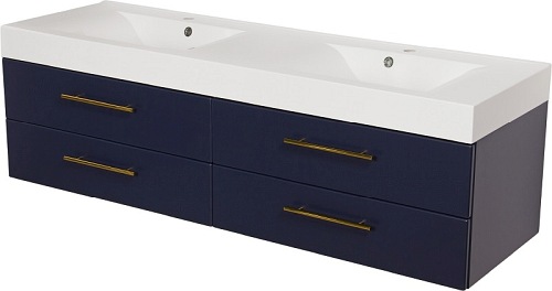 Szafka wisząca z podwójną umywalką granatowy mat 160 cm Belli Gold Gante