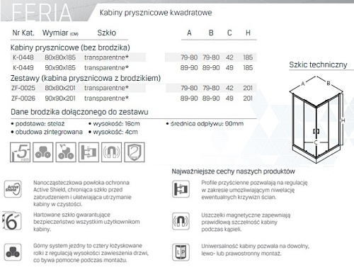 Kabina prysznicowa z brodzikiem 80x80 Feria New Trendy