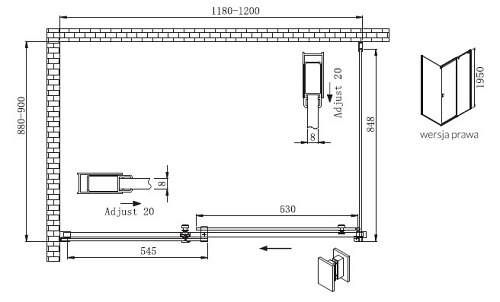 Kabina prysznicowa prostokątna 120X90 Kassari Prawa
