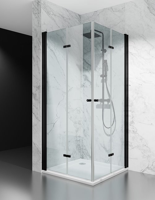 Kabina prysznicowa składana 95x100 cm szkło 6mm przeźroczyste profile czarny mat Swiss Liniger