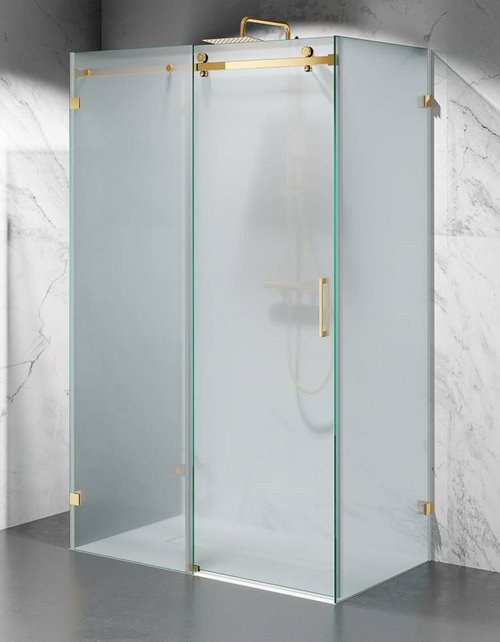 Kabina prysznicowa trójścienna 140x80x80 cm szkło 8mm mrożone profile złoty połysk Swiss Liniger