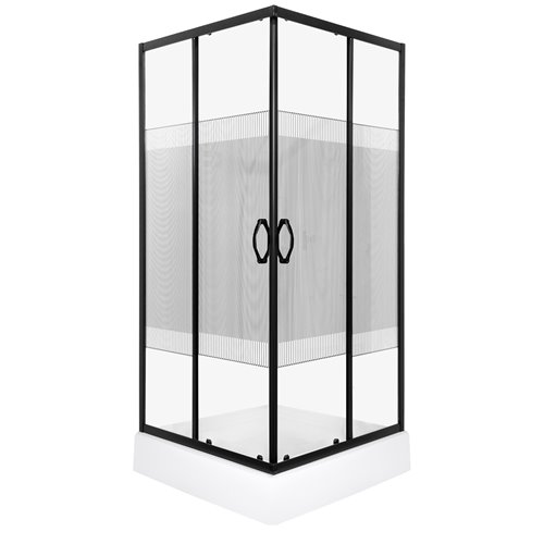 Czarna kwadratowa kabina prysznicowa z brodzikiem szkło z dekorem 90x90 Xenia SQ Kerra