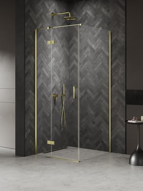Kabina prysznicowa uchylna lewa kolor złoty 100x100 cm K-4505 New Trendy Nesta Light Gold