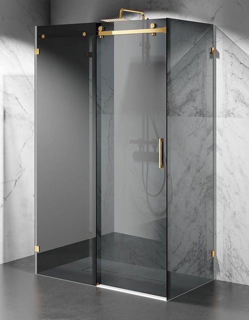 Kabina prysznicowa trójścienna 100x100x100 cm szkło 8mm grafitowe profile złoty połysk Swiss Liniger