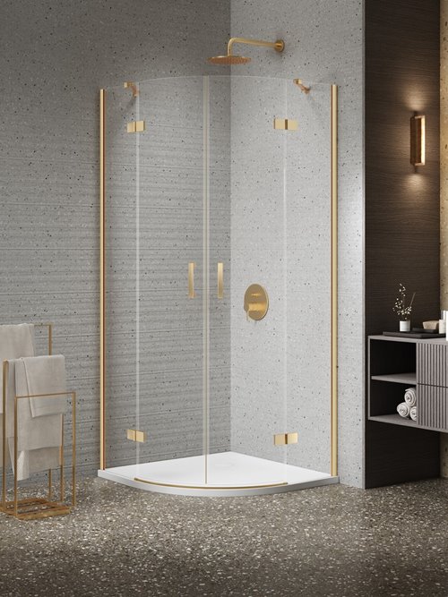 Kabina prysznicowa półokrągła 90x90 złota szczotkowana K-3797 Nesta New Trendy Gold Brushed