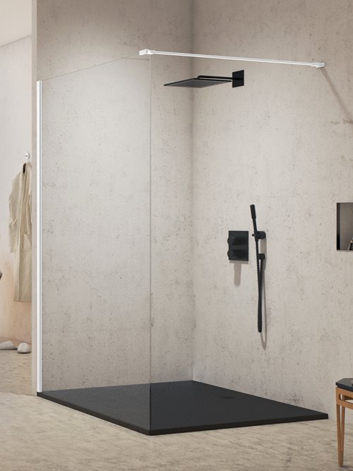 Biała ścianka prysznicowa rozmiar 80 cm matowe wykończenie profili EXK-2202 New Modus White