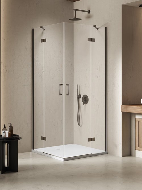 Kabina prysznicowa drzwi podwójne kolor stal szczotkowana 90x120 cm K-4765 New Trendy Nesta Gunmetal Brushed