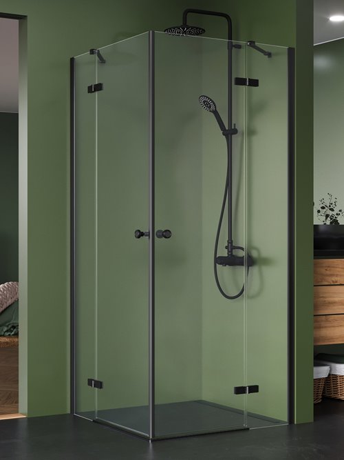 Kabina prysznicowa New Trendy Kalibra 2D drzwi podwójne uchylne kolor czarny mat 90x90 cm K-5101