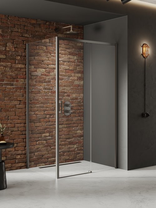 Kabina prysznicowa kwadratowa prawa 100x100 kolor stal szczotkowana D-0886A/D-0355B Prime New Trendy Gunmetal Brushed