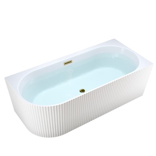 Wanna ryflowana przyścienna narożna prawa korek oraz przelew złoty 150 cm Rio Hydrosan