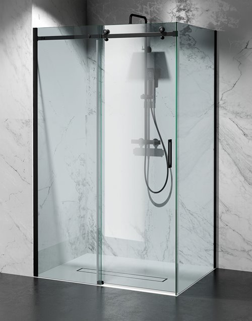 Kabina prysznicowa narożna 150x80 cm szkło 8mm przeźroczyste profile czarny mat Swiss Liniger
