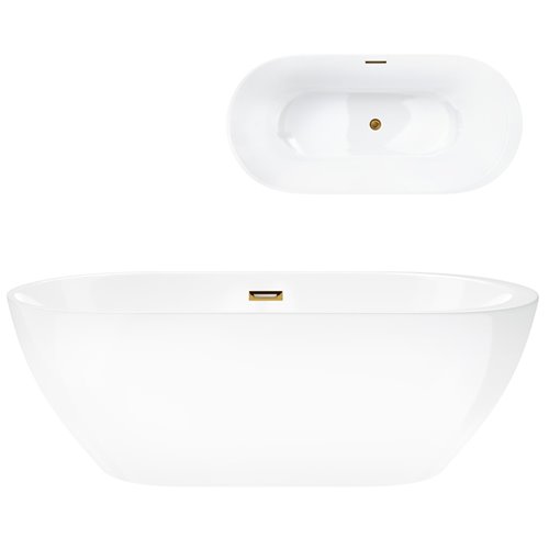 Wanna akrylowa, wolnostojąca Reno Corsan 170 cm korek klik-klak złoty szczotkowany