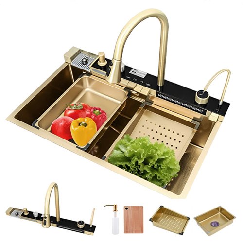 Zlewozmywak kuchenny stalowy jednokomorowy złoty ARGOS 68X46 ASI 304