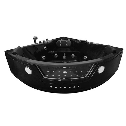 Czarna wanna z hydromasażem narożna 152x152 cm MO-1004