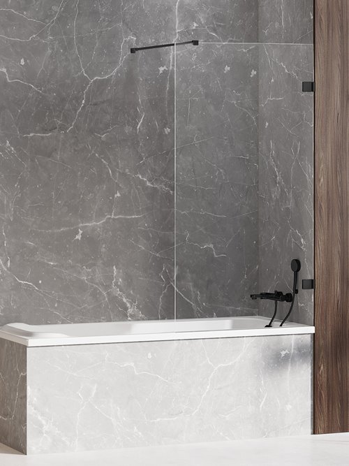 Czarny parawan wannowy 70x150 EXK-1978-WP Avexa Black New Trendy