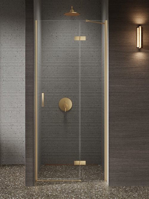 Drzwi prysznicowe uchylne prawe kolor złoty szczotkowany 90 cm D-0869A New Trendy Nesta Gold Brushed