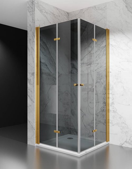 Kabina prysznicowa składana 85x95 cm szkło 6mm grafitowe profile złoty mat Swiss Liniger
