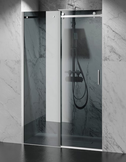 Drzwi prysznicowe rozsuwane prawe/lewe do wnęki 162-171 cm szkło 8mm grafitowe profile chrom Swiss Liniger