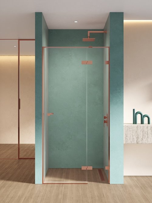 Miedziane drzwi prysznicowe uchylne  90 cm prawe EXK-6355 Eventa Copper Shine New Trendy